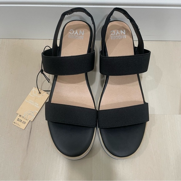 NWT Madden NYC Women’s Size 10 Talla Wedge Sandals Strap Black White Cream - Picture 3 of 13